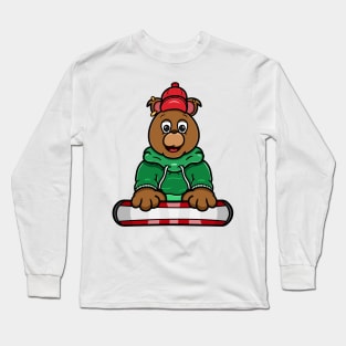 Bear Head Skating Cartoon Long Sleeve T-Shirt